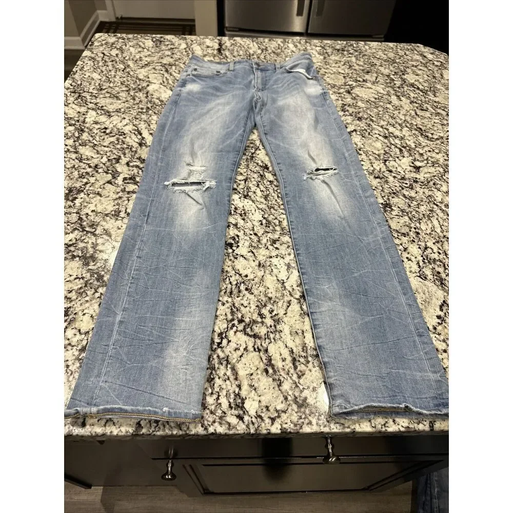American Eagle Men's Size 30x34 Blue Jeans Slim Straight Extreme Flex Distressed
